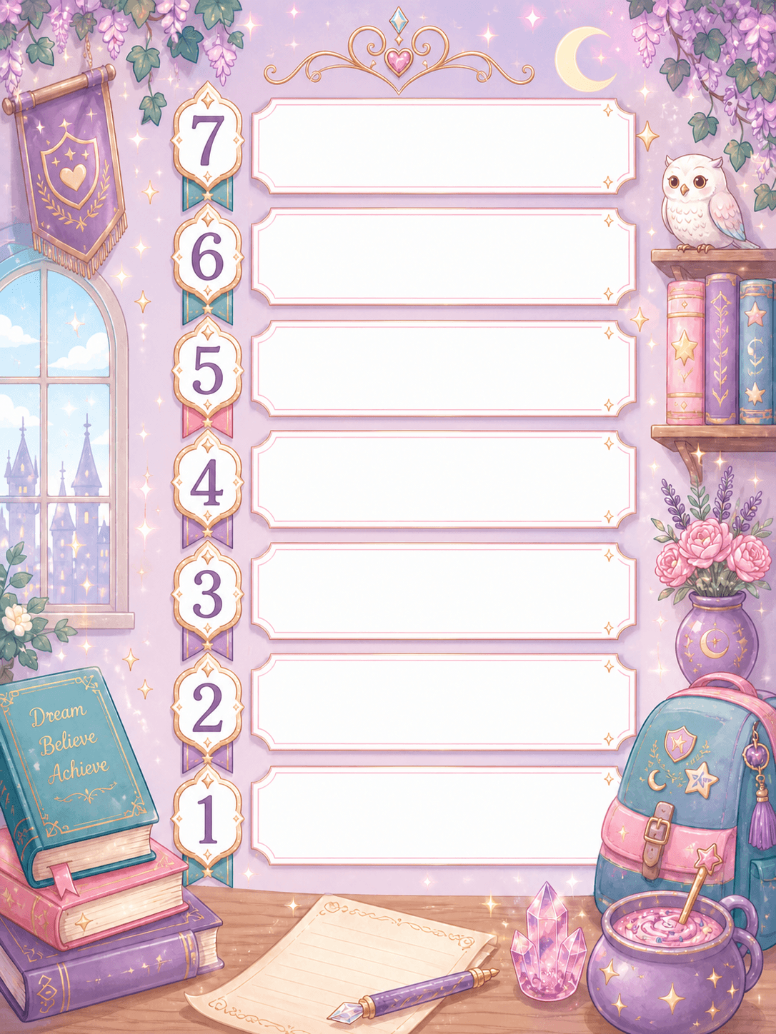 10-13 Girl printable chore chart template preview