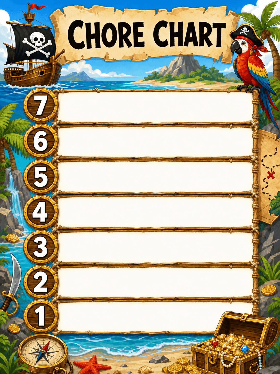 Pirate Cove color chore chart template preview