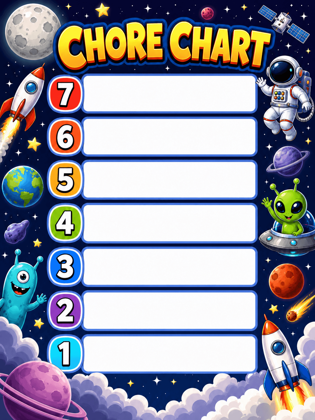 Space Explorer color chore chart template preview